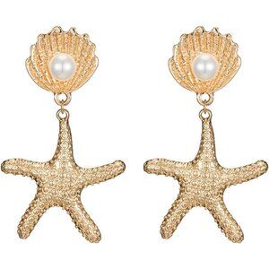 Elegant Scallop Dangle Earrings with Cowrie Charm - Perfect Beach Accessory